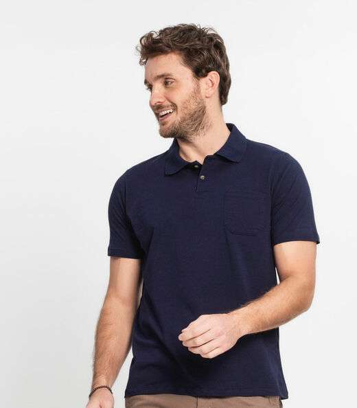 Polo Masculina Com Bolso Cotton Leve Diametro Azul