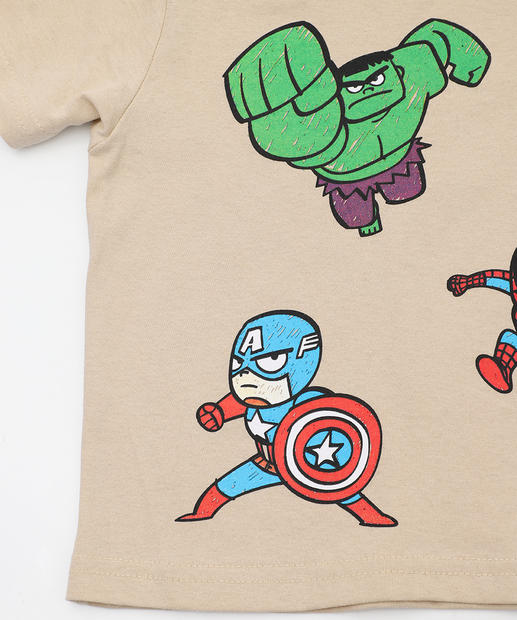 Camiseta Infantil Super Heróis Marvel Tam 1 a 3 Bege