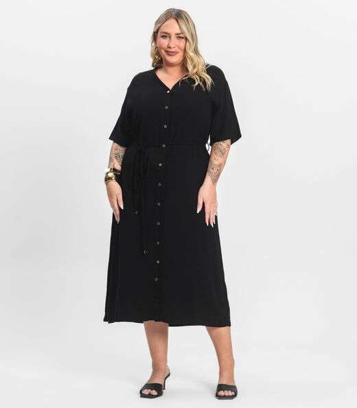 Vestido Chemise Longo Plus Size Secret Glam Preto