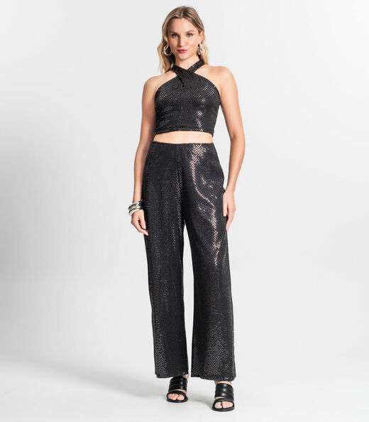 Blusa Cropped Feminina Transpassada Endless Preto