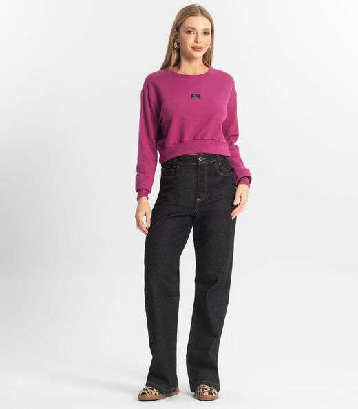 Blusão Cropped Feminino De Moletom Rech Sul Roxo