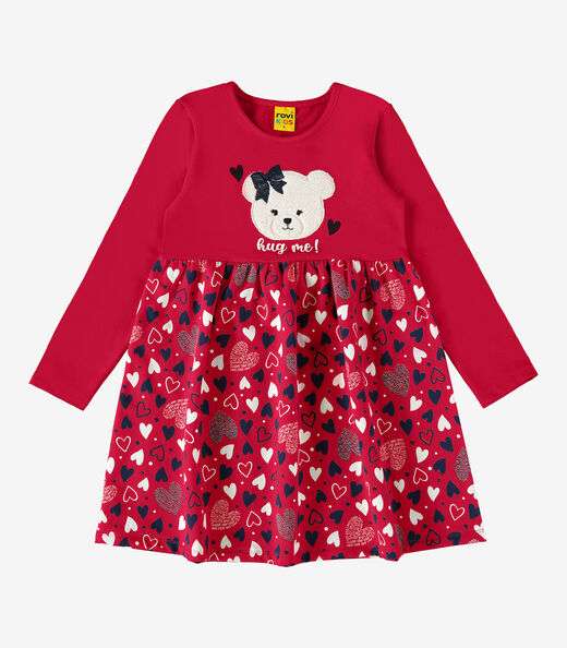 Vestido Infantil Manga Longa Estampado Rovi Kids Vermelho