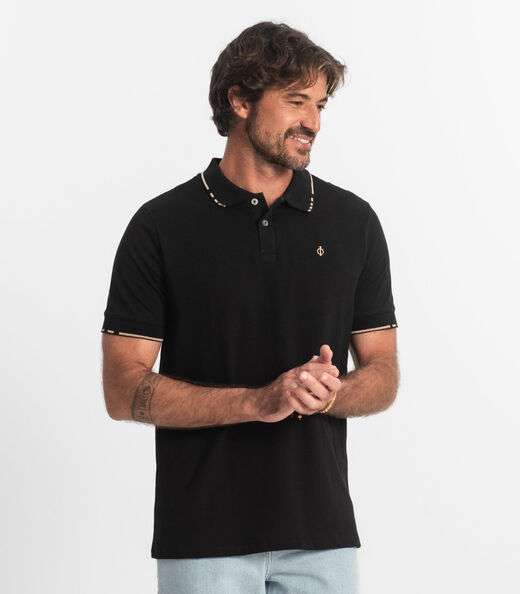 Polo Masculina Malha Favo Diametro Preto
