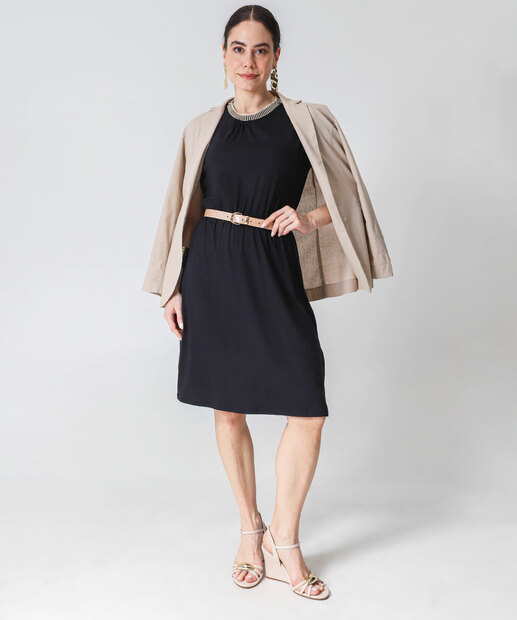 Vestido Feminino Manga Curta Marisa Preto