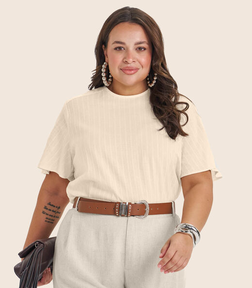 Blusa Plus Size Manga Curta Secret Glam Bege
