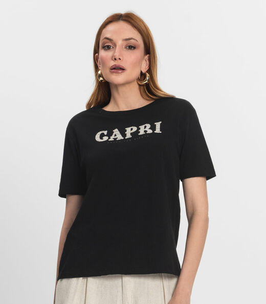 T- Shirt Feminina em Meia Malha Endless Preto