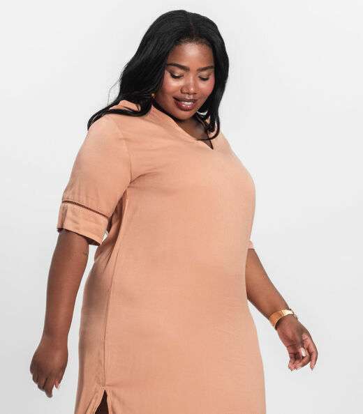 Vestido Manga Curta em Viscose Secret Glam Marrom