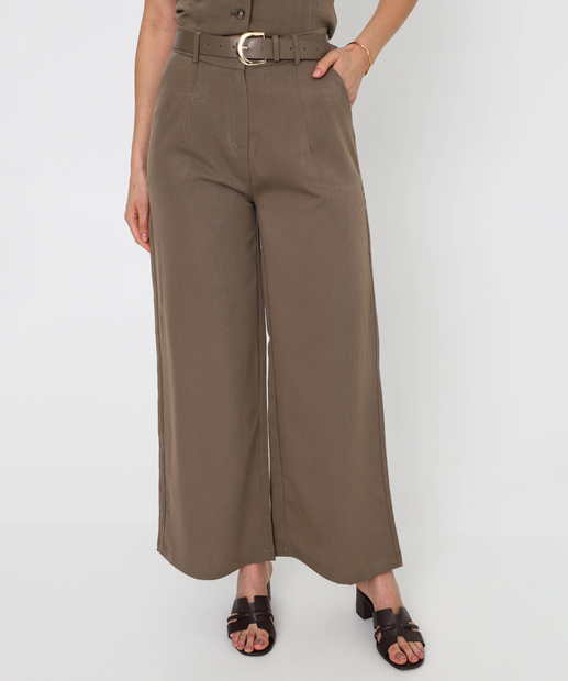 Calça Wide Leg Feminina Bolsos Marisa Marrom