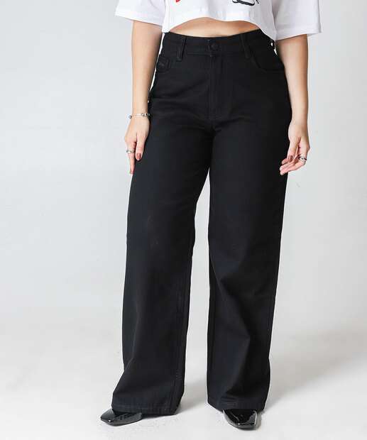 Calça Sarja Wide Leg Feminina Marisa Preto