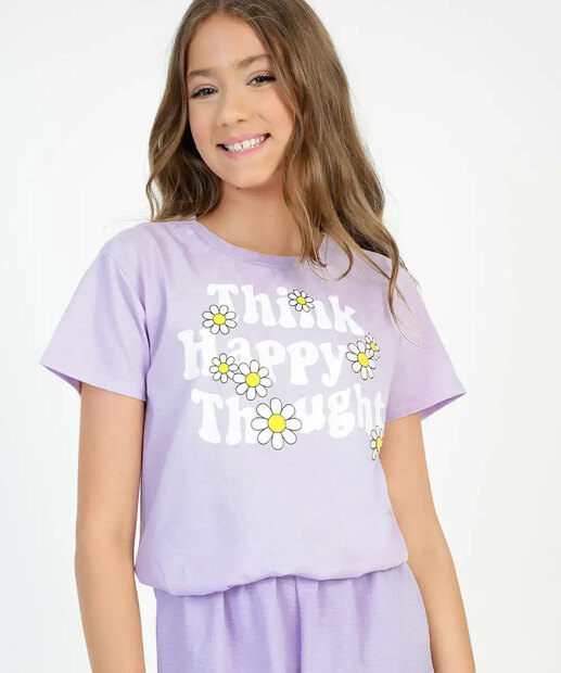 Blusa Juvenil Manga Curta Estampa Frontal Tam 12 a 18