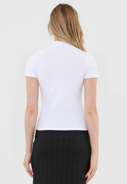 Kit 3 Blusas  Gola Alta Comfy Malha Canelada Preta, Branca e Mostarda