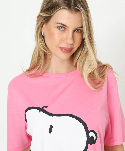 Pijama Feminino Manga Curta Estampa Snoopy Rosa