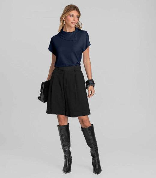 Blusa Feminina Com Gola Diferenciada Dianna Azul