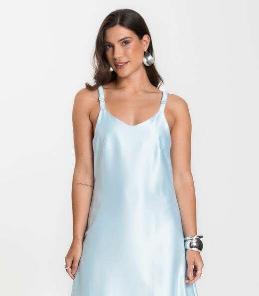 Vestido Longo Feminino De Cetim E Alcinha Select Azul