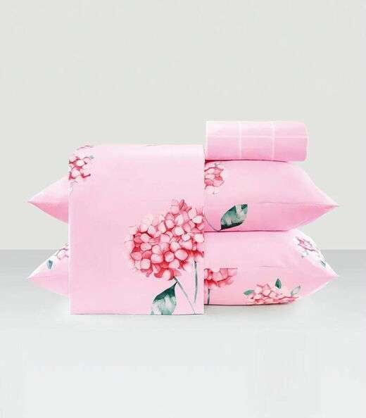Image_Jogo de Cama Solteiro 200 Fios Flores Lar e Lazer Rosa