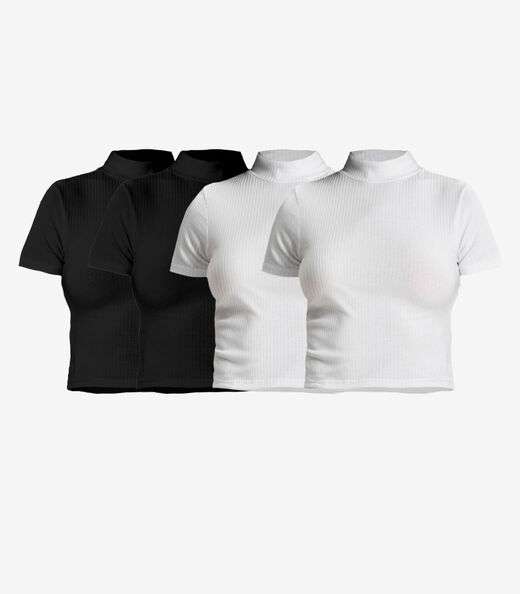 Image_Kit 4 Blusas Feminina Canelada Manga Curta Select Sortido