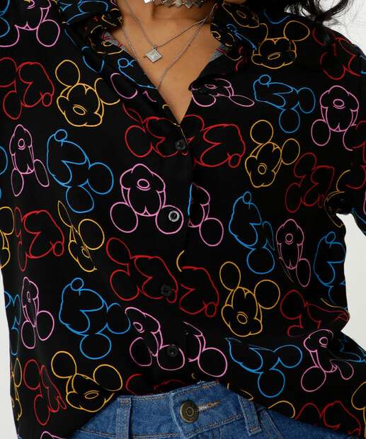 Camisa Feminina Estampa Mickey Manga Curta Disney