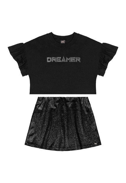 Conjunto Blusa Cropped Saia Brilhante Gloss