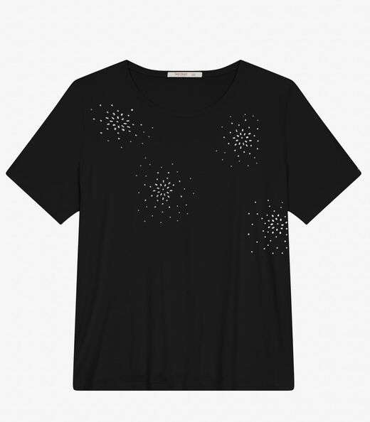 Blusa Manga Curta em Viscotorcion Secret Glam Preto