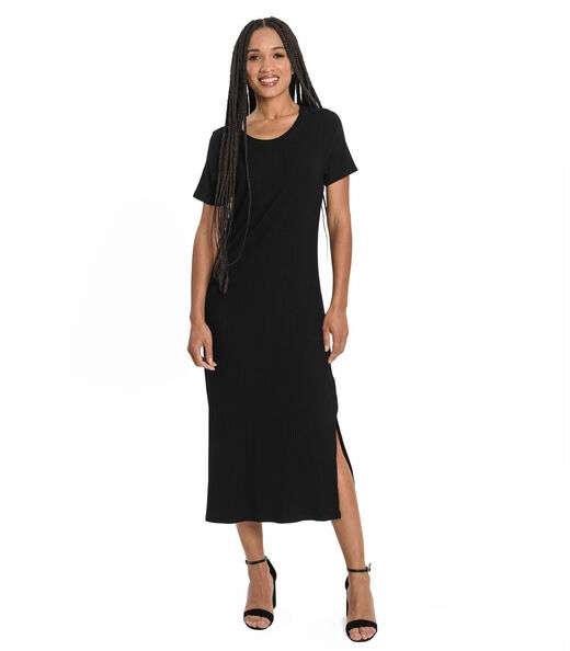 Vestido Midi Ribana Canelada Básico Rovitex Preto