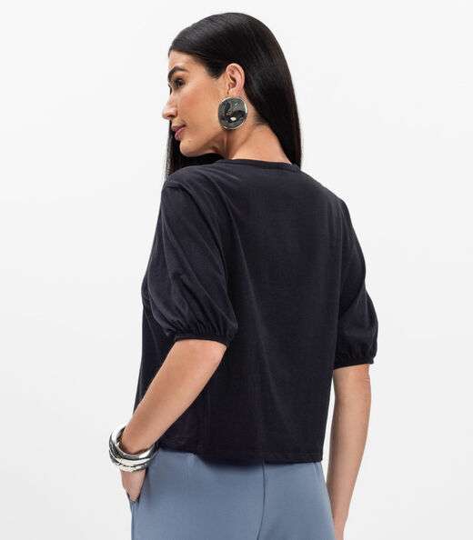 Blusa Manga Camponesa Feminina Rovitex Preto