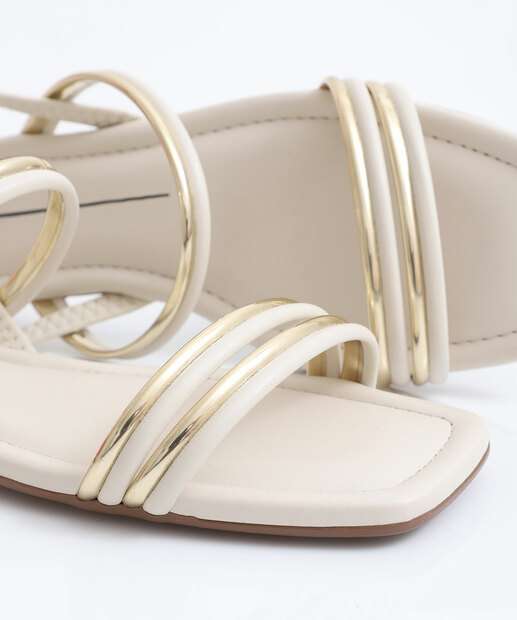 Sandália Feminina Rasteira Metalizada Moleca Dourado