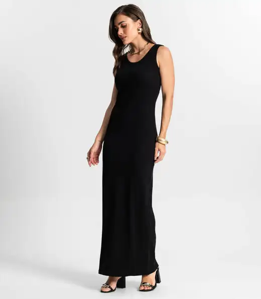 Vestido Midi De Ribana Feminino Endless Preto