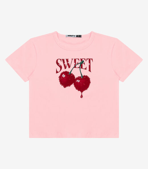 Blusa Feminina Cotton Leve E Estampa Cereja Minty Rosa