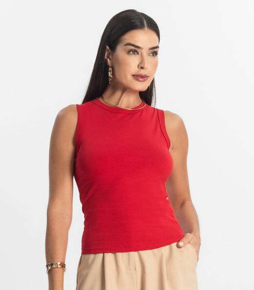 Regata Básica Feminina em Cotton Leve Rovitex Vermelho