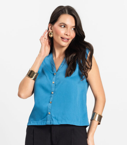 Camisa Feminina Viscose Sarjada Pesada Rovitex Azul