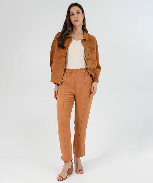 Camisa Feminina Suede Botões Marisa Marrom