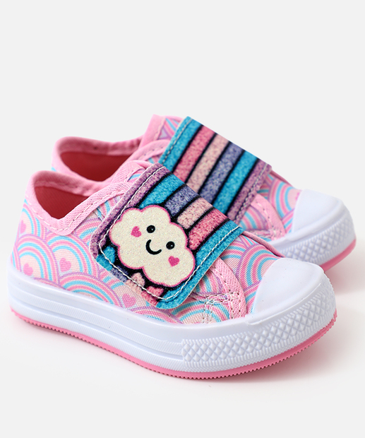 Tênis Infantil Casual Arco Íris Velcro Rosa