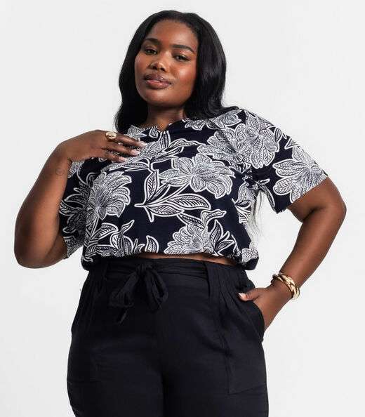 Blusa Manga Curta Feminina Plus Size Secret Glam Preto