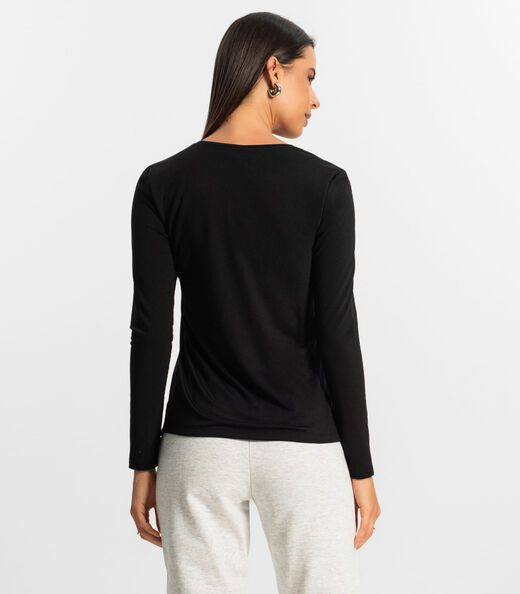 Blusa Manga Longa Feminina Rovitex Preto