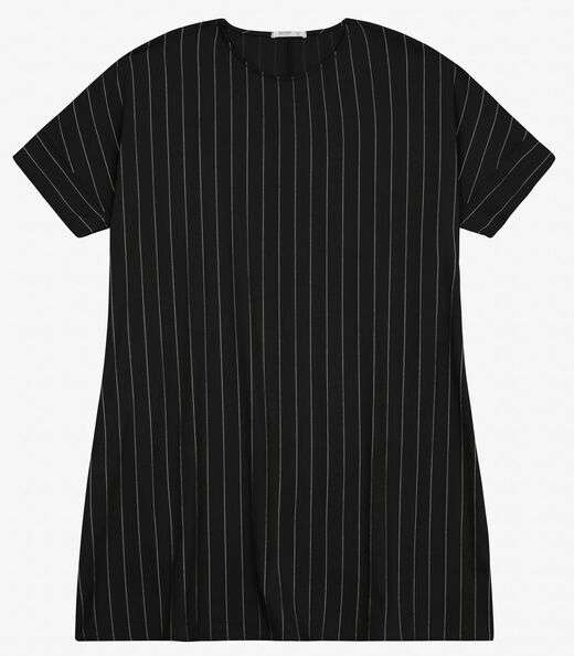 Vestido Plus Size em Visco Listras Secret Glam Preto