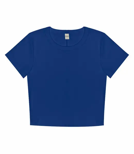 Blusa Cropped Ribana Básica Rovitex Azul