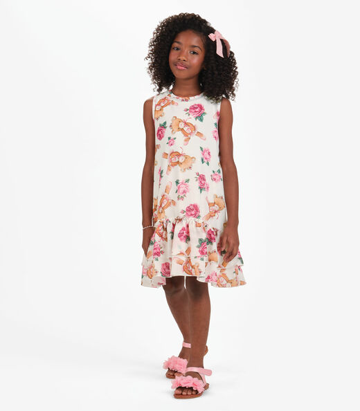 Vestido Meia Malha e Chiffon Trick Nick Bege