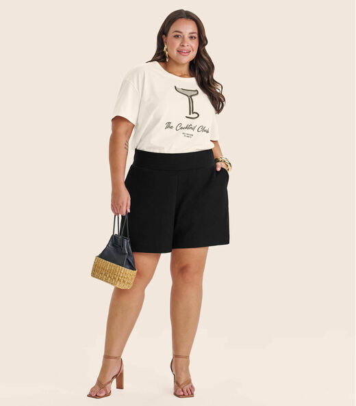 Camiseta Plus Size em Meia Malha Secret Glam Bege