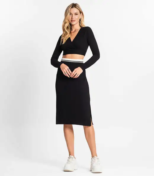 Conjunto Feminino Blusa Com Saia Endless Preto
