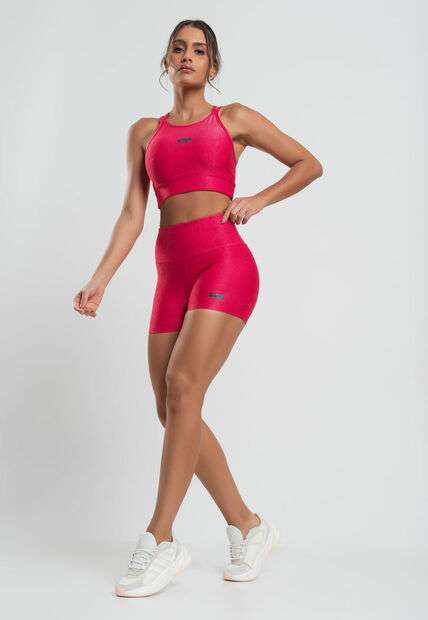 Top Suplex Canelado Brilho com Decote Alto e Tiras Rosa Salvatore Fashion