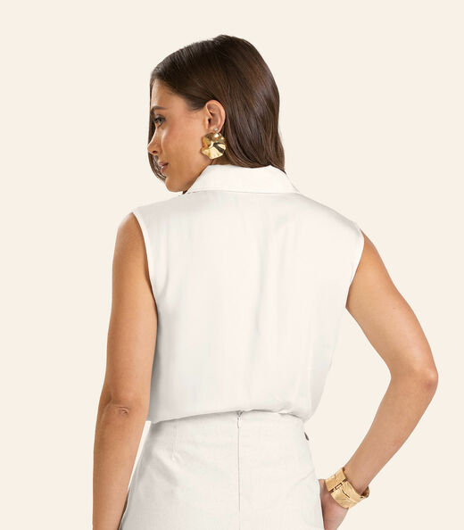 Camisa Gola Polo Viscose Khyara Feminina Endless Bege