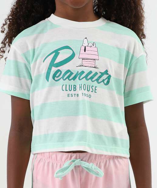 Pijama Infantil Listrado Snoopy Tam 4 a 12 Verde