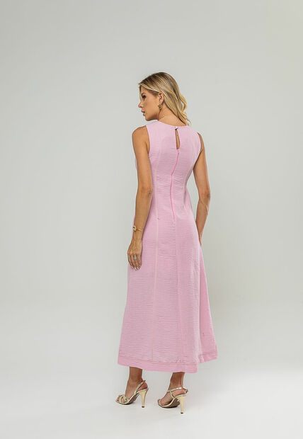 Vestido Midi Com Fenda Frontal E Costura Contrastante Rosa Salvatore
