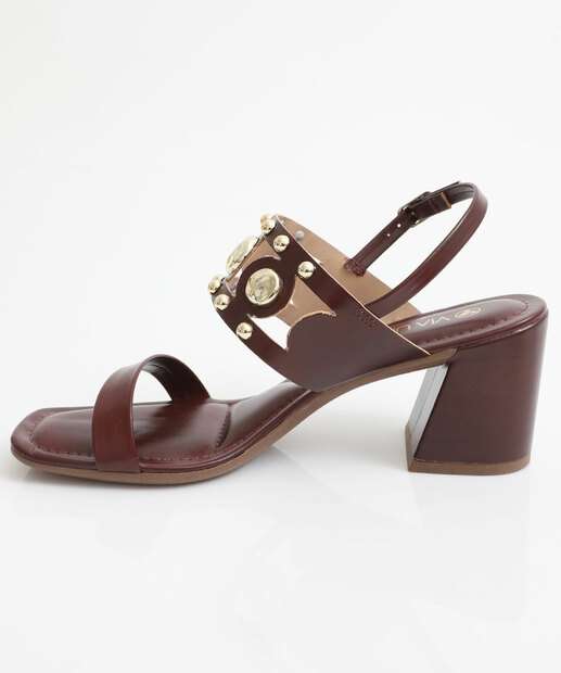 Sandália Feminina Salto Grosso Via Uno Vinho
