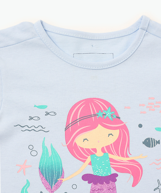Blusa Infantil Estampa Sereia Marisa Tam 1 a 3 Azul
