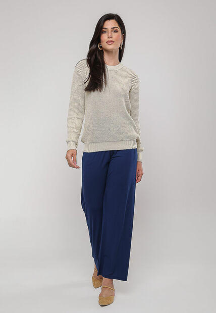 Blusa de Tricot em Fio Boton? Marfim Salvatore