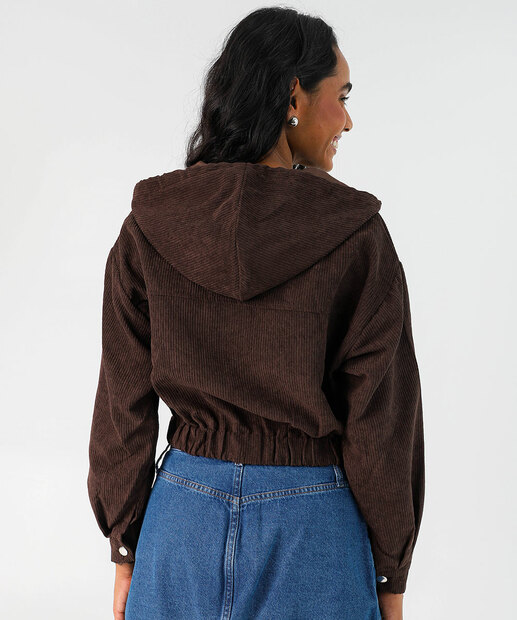 Casaco Feminino Cropped Cotelê Marisa Marrom