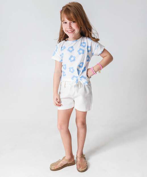 Blusa Infantil Textura Flores Marisa Tam 4 a 10 Branco