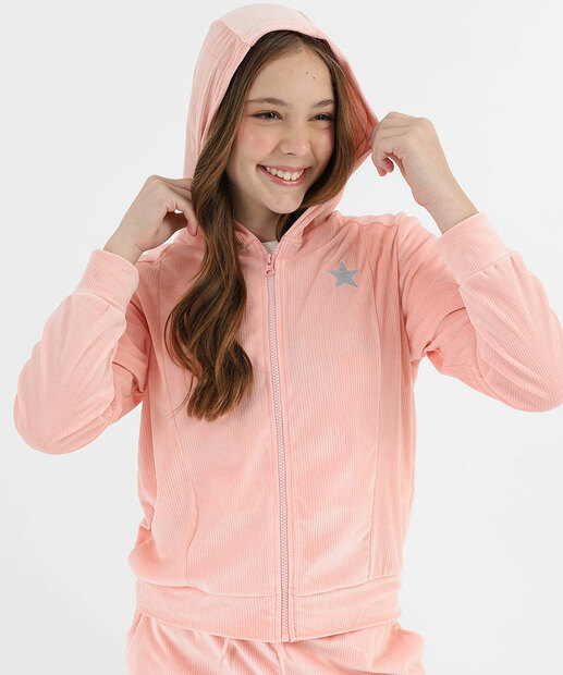 Conjunto Juvenil Plush Capuz Marisa Tam 10 a 16 Rosa