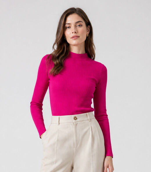 Image_Blusa Manga Longa Feminina Canelada Select Rosa
